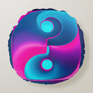 Radiant Spiritualitet: Vibrant Yin Yang Rosa & Blu Rund Kudde