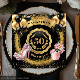 Radiant svart ballonger Napkins med Rosa Heels Pappersservett