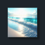 Radiant Turquoise Ocean Waves with Sparkling Sun  Canvastryck<br><div class="desc">A vibrant and uplifting digital painting of a pristine tropical beach bathed in brilliant midday sun. Translucent turquoise waves crest and break gently, with sunlight dancing across the water's surface and the delicate lace-like patterns of the seafoam. This energetic and refreshing composition is perfect for modern coastal living rooms, bright...</div>