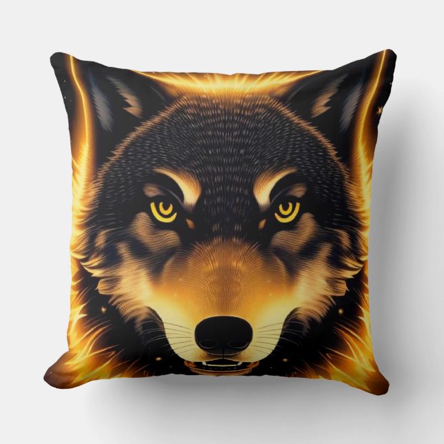 Radiant Varg Ansikte som tänds av Golden Light Kudde (Framsida)