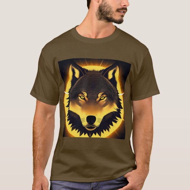Radiant Varg Ansikte som tänds av Golden Light T Shirt (Framsida)