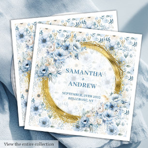 Radiant vattenfärg Pastel Blue Guld Bröllop Napkin Pappersservett