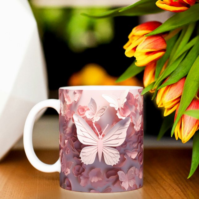 Radiant Vingar: Rosa 3D Butterfly Coffee Mugg Marv (Skapare uppladdad)