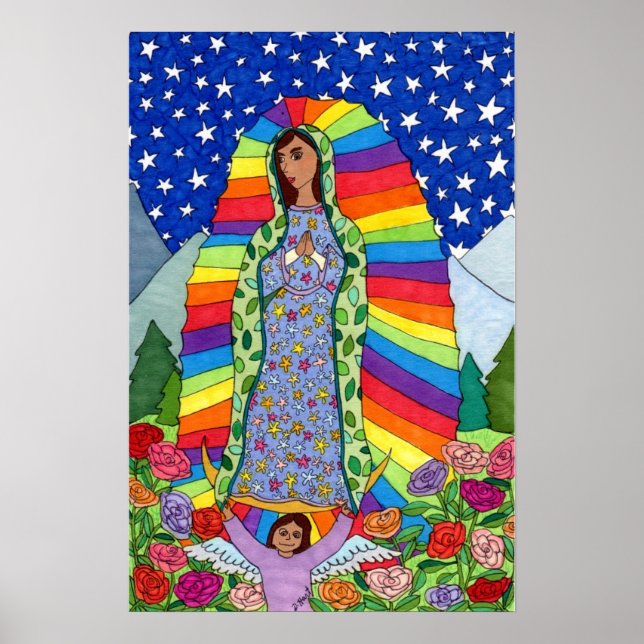 Radiant Virgin of Guadalupe Mexican FolArt Poster (Framsidan)