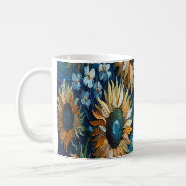 Radianta solrosor med tranquil Blue Surround Kaffemugg (Vänster)