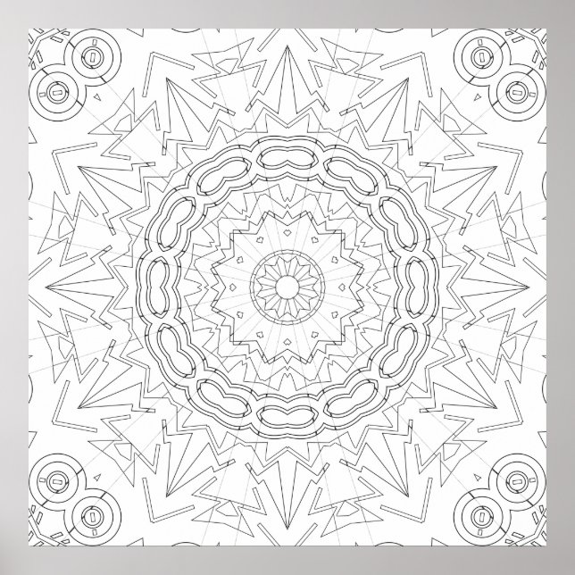 Radiating Arrow Star Mandala Coloring Page Art Poster (Framsidan)