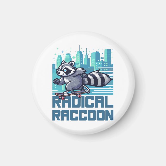 Radical Raccoon Urban Skateboarder Magnet (Framsidan)