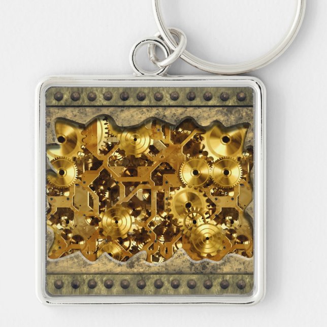 Radical Steampunk 10 Keychain Fyrkantig Silverfärgad Nyckelring (Framsidan)