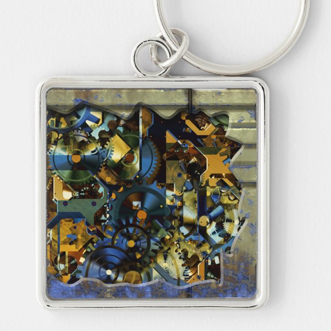 Radical Steampunk 8 Keychain Fyrkantig Silverfärgad Nyckelring (Framsidan)