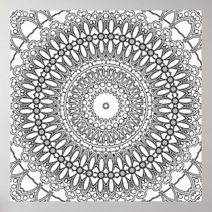 Radiell blomsterformad mandala med skiktad ringmön poster