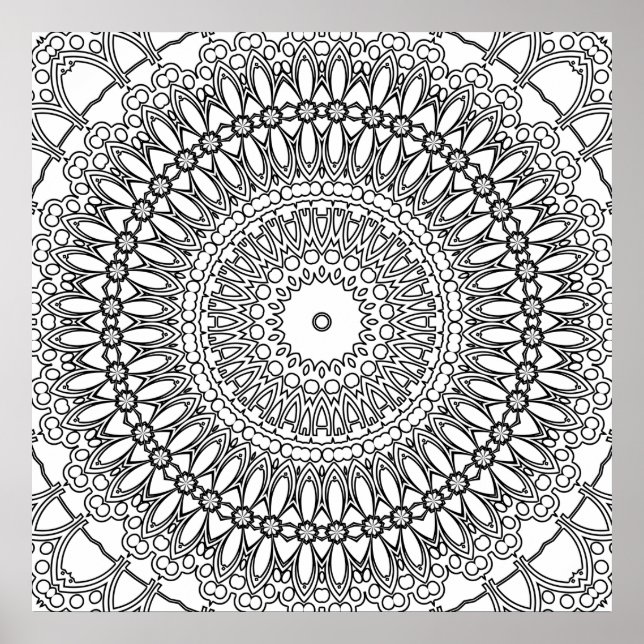 Radiell blomsterformad mandala med skiktad ringmön poster (Framsidan)