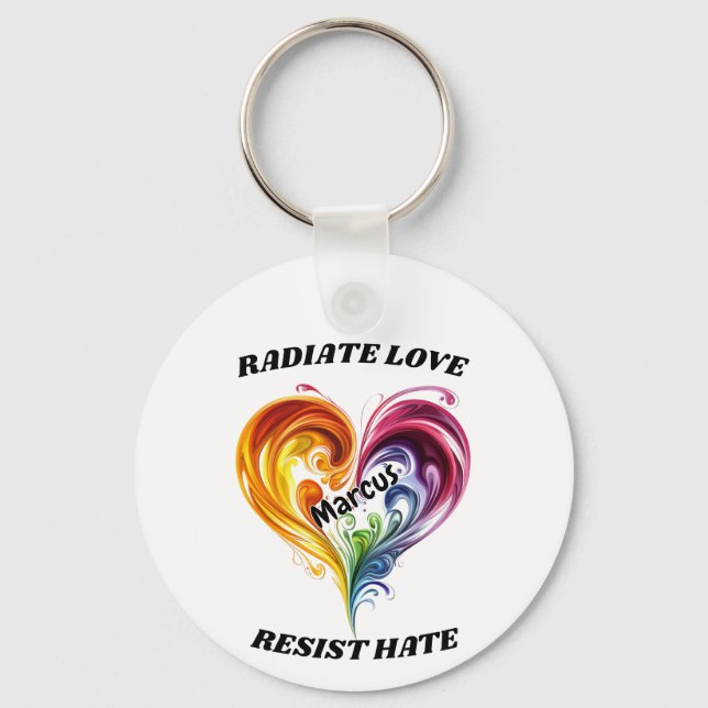 Radiera Kärlek. Resistent Hate. Rainbow Heart Nyckelring (Framsida)