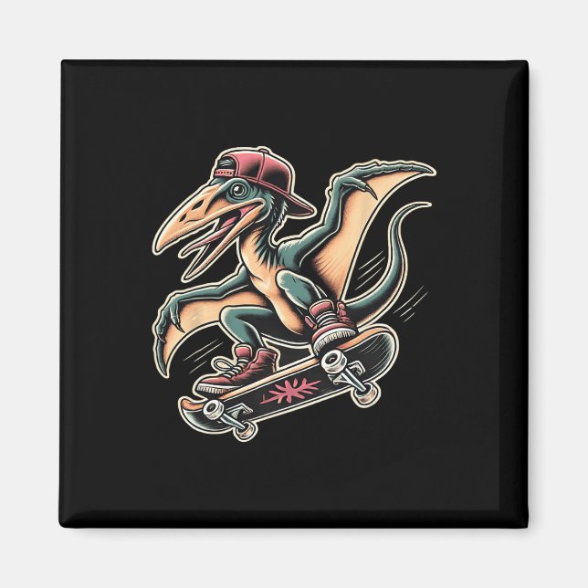 Radikal Skateboardåkande Pterodactyl Dinosaurie Te Magnet (Framsidan)