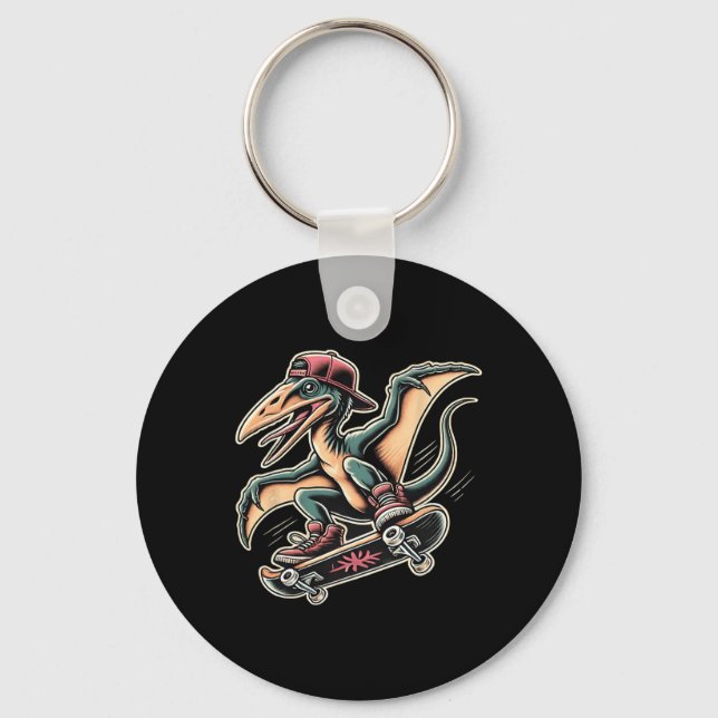 Radikal Skateboardåkande Pterodactyl Dinosaurie Te Nyckelring (Framsida)