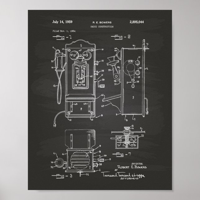 Radio Construction 1959 Patent Art Chalkboard Poster (Framsidan)
