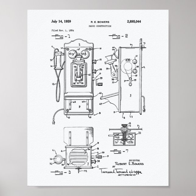 Radio Construction 1959 Patent Art White Papper Poster (Framsidan)