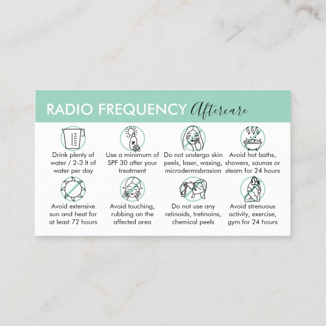 Radio Frequency Hudstraffning Eftervård grön Visitkort (Baksida)