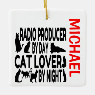 Radio Producer Kärlek Cats ANPASSNINGSBAR Julgransprydnad Keramik