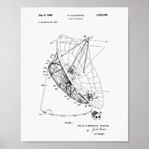 Radio Telescope 1968 Patent Art White Papper Poster