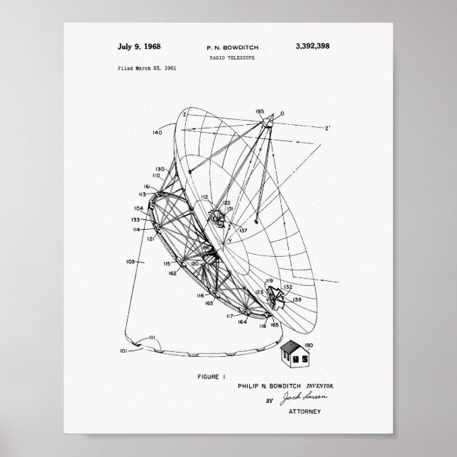 Radio Telescope 1968 Patent Art White Papper Poster (Framsidan)