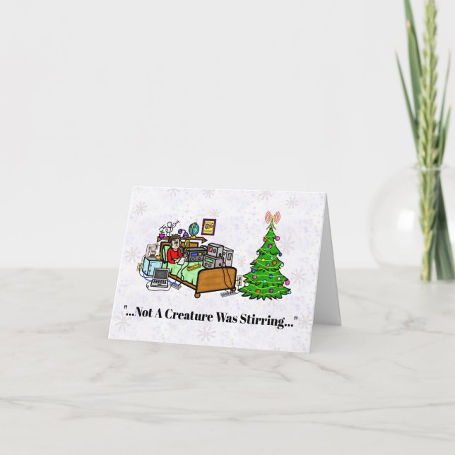 Radioamatör i säng julkort kort (Framsida)