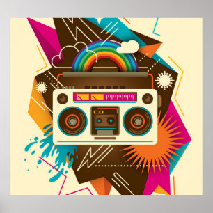 Radioillustration för Vintage av färgstark Abstrak Poster