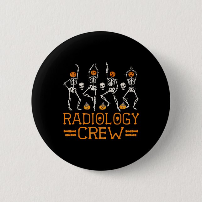 Radiology Crew Dancing Skeleton Pumpkin Roligt Hal Knapp (Framsida)