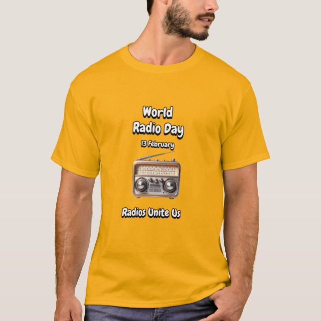 Radios förenar oss. Världsradiodagen (WRD). T Shirt (Framsida)