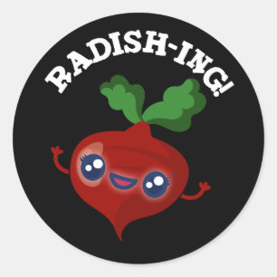 Radish-ing Funny Veggie Radish Pun Mörk BG Runt Klistermärke