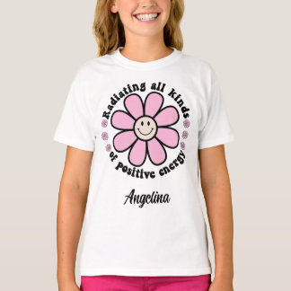 Raditiv positiv Lycklig Rosa Flower T Shirt