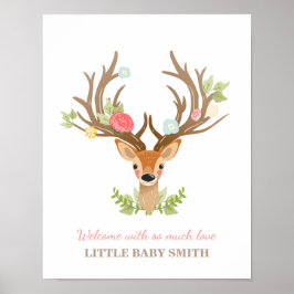 Rådjur baby shower gästbok fingeravtryck skogsmark poster