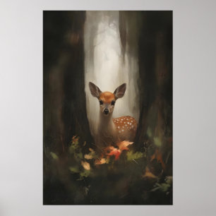 Rådjur i skogsbelysning Skogslandskap Babyhjort Ko Poster