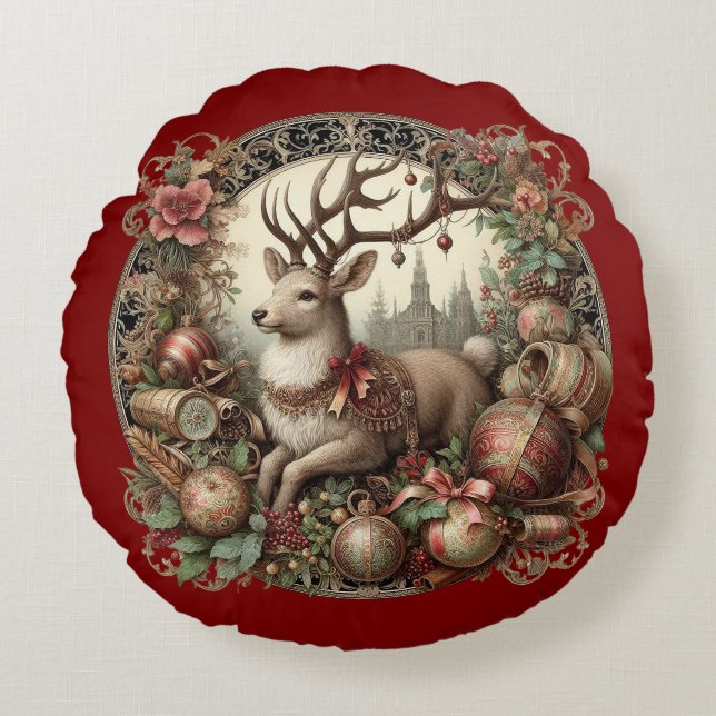 Rådjur med dekoration rund kudde (Framsidan)