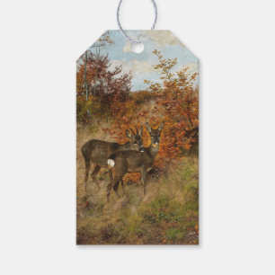 Rådjur med höstlöv Vintage vilda djur Presentetikett