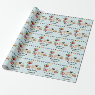 Rådjur Mops Hund Tecknad Film Moppar Färgglad Glad Presentpapper