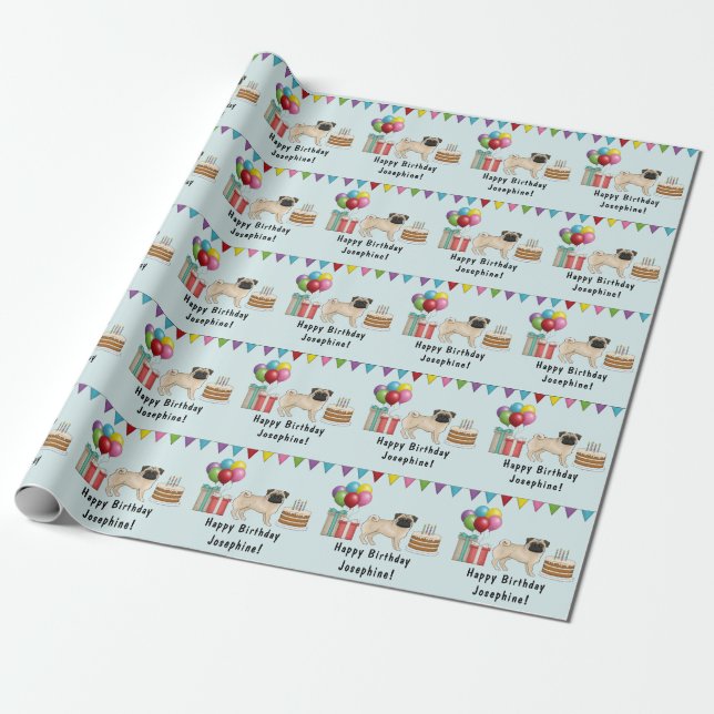 Rådjur Mops Hund Tecknad Film Moppar Färgglad Glad Presentpapper (Utrullad)