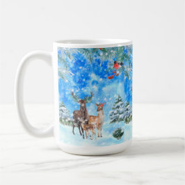 Rådjur Och Rödhake Vinter Värld Kaffemugg