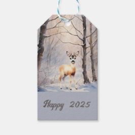 rådjur på vintern - Gott nytt 2025 Presentetikett