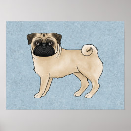 Rådjur Pug Hund Canine Söt Tecknad Illustration Poster