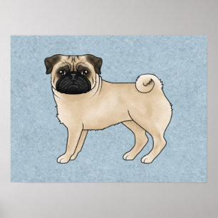 Rådjur Pug Hund Canine Söt Tecknad Illustration Poster