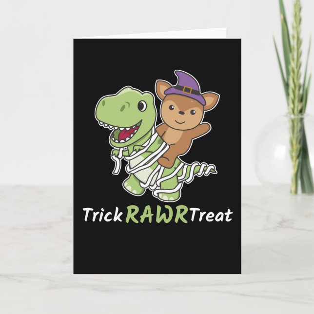 Rådjur Trick Rawr Treat T-Rex Mummy Kostym Helgkort (Framsida)