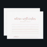 Rådkort för Calligraphy Bröllop Guld Vykort<br><div class="desc">Det här telefonjokertecknet för kalligrafi i bröllop är perfekt för ett modernt bröllop. Den enkla och elegant designen har klassiska och finare-skripttypografi i ro guld och vitt.De här korten är perfekter för bröllop, möhippa, babydusch, studentfest och mycket annat. Anpassa korten med namn från bruden och brudgummen, blivande föräldrar eller student....</div>