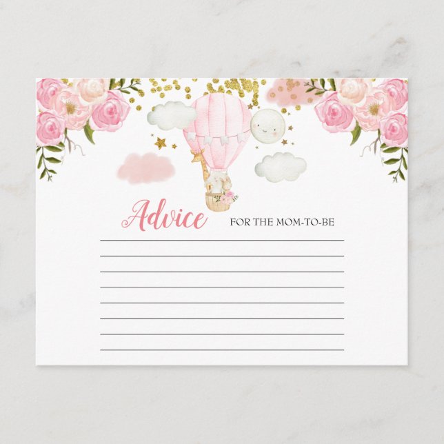 Rådkort Rosa Varm Luft Ballong Djur djungel Tilläggskort (Framsida)