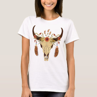 Rådskalle med blommor och fjädrar t shirt