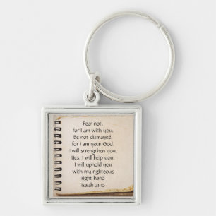 Rädsla inte, Isaiah Scripture Vintage Note Papper Fyrkantig Silverfärgad Nyckelring
