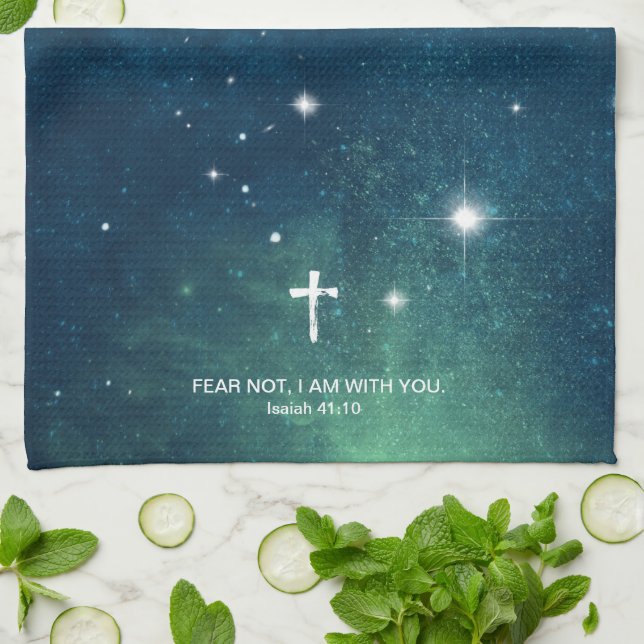 Rädsla INTE, jag är med dig Jesus Isaiah 41:10. Kökshandduk (Vikta)
