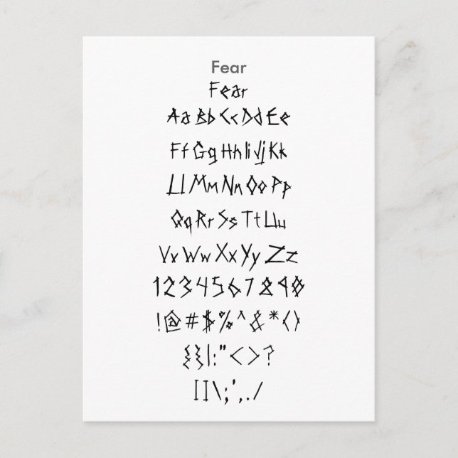 Rädsla - Zazzle Font Sampler Lakan Vykort (Framsida)
