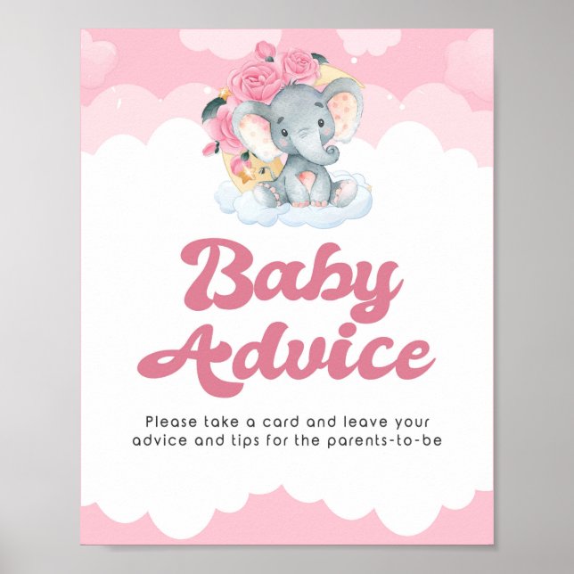 Rådsskylt Rosa Elephant Girl Baby Shower Poster (Framsidan)