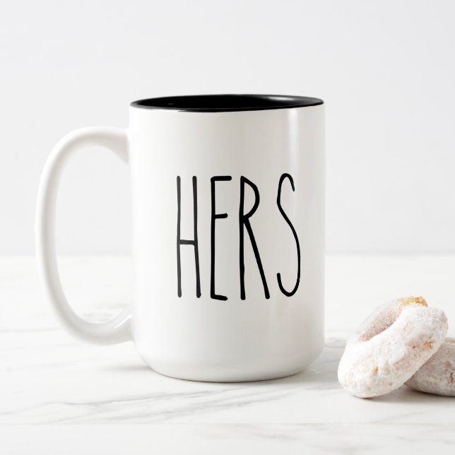 RAE DUNN Inspired HERS Modern Farmhouse Stil Två-Tonad Mugg (Med munk)