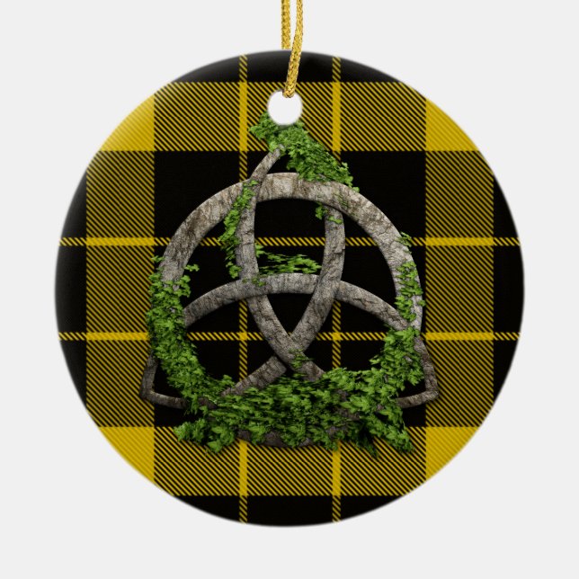 Raeburn Tartan och Celtic Trinity Knot Julgransprydnad Keramik (Framsidan)